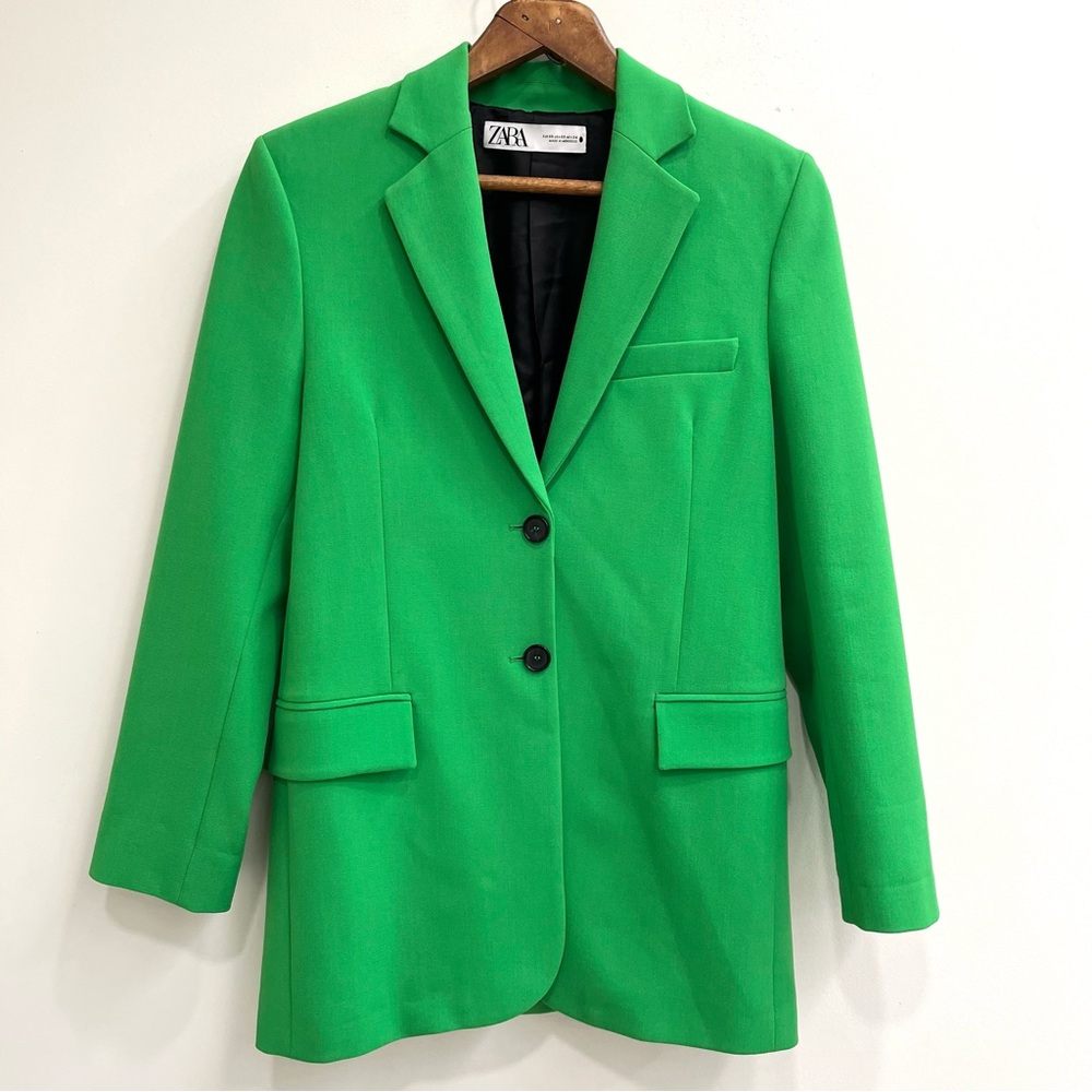 Zara oversized straight cut long line blazer two button neon green woman’s XS
